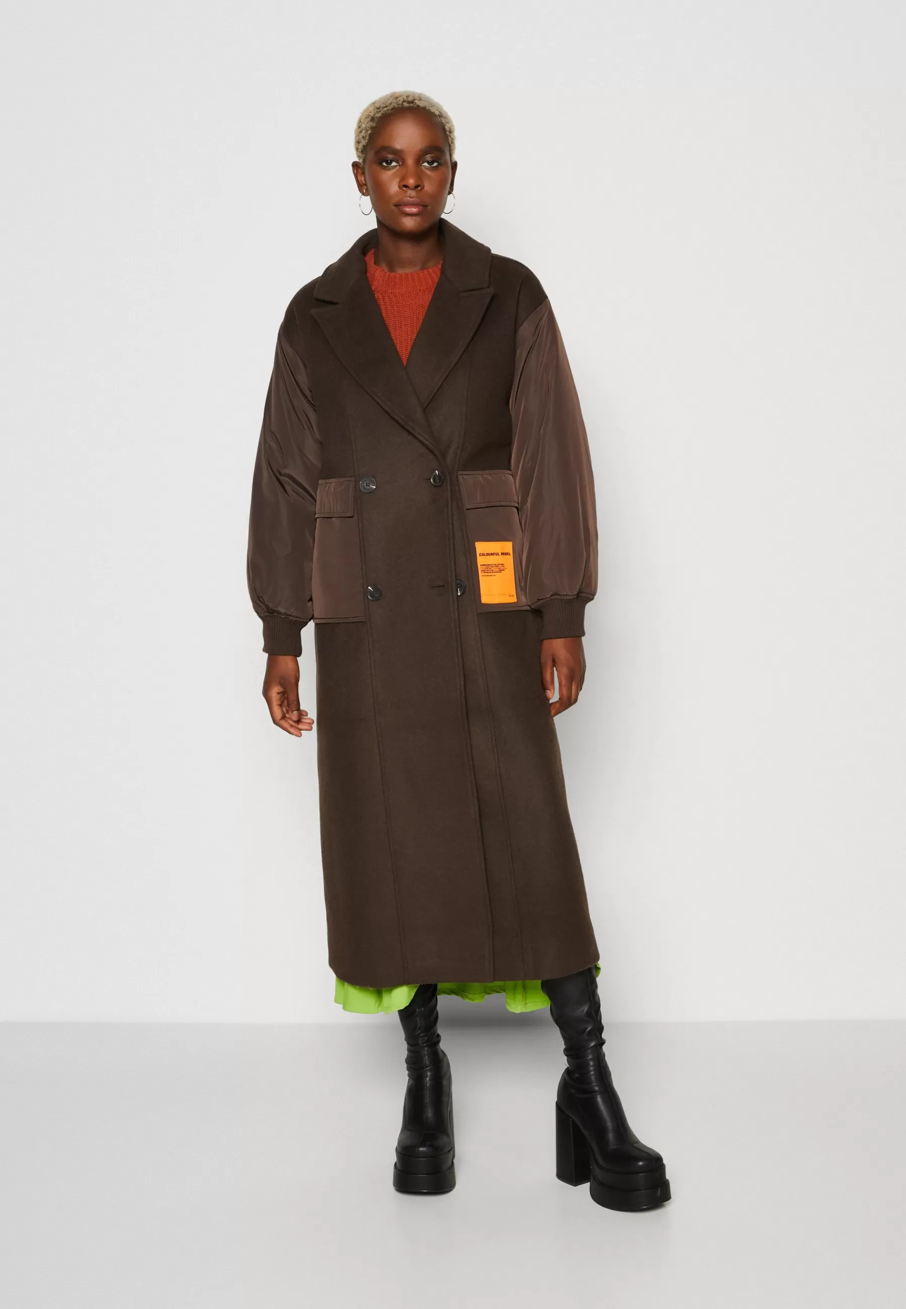 Shop Ada Contrast Long Coat - Cappotto Classico Donna Classici