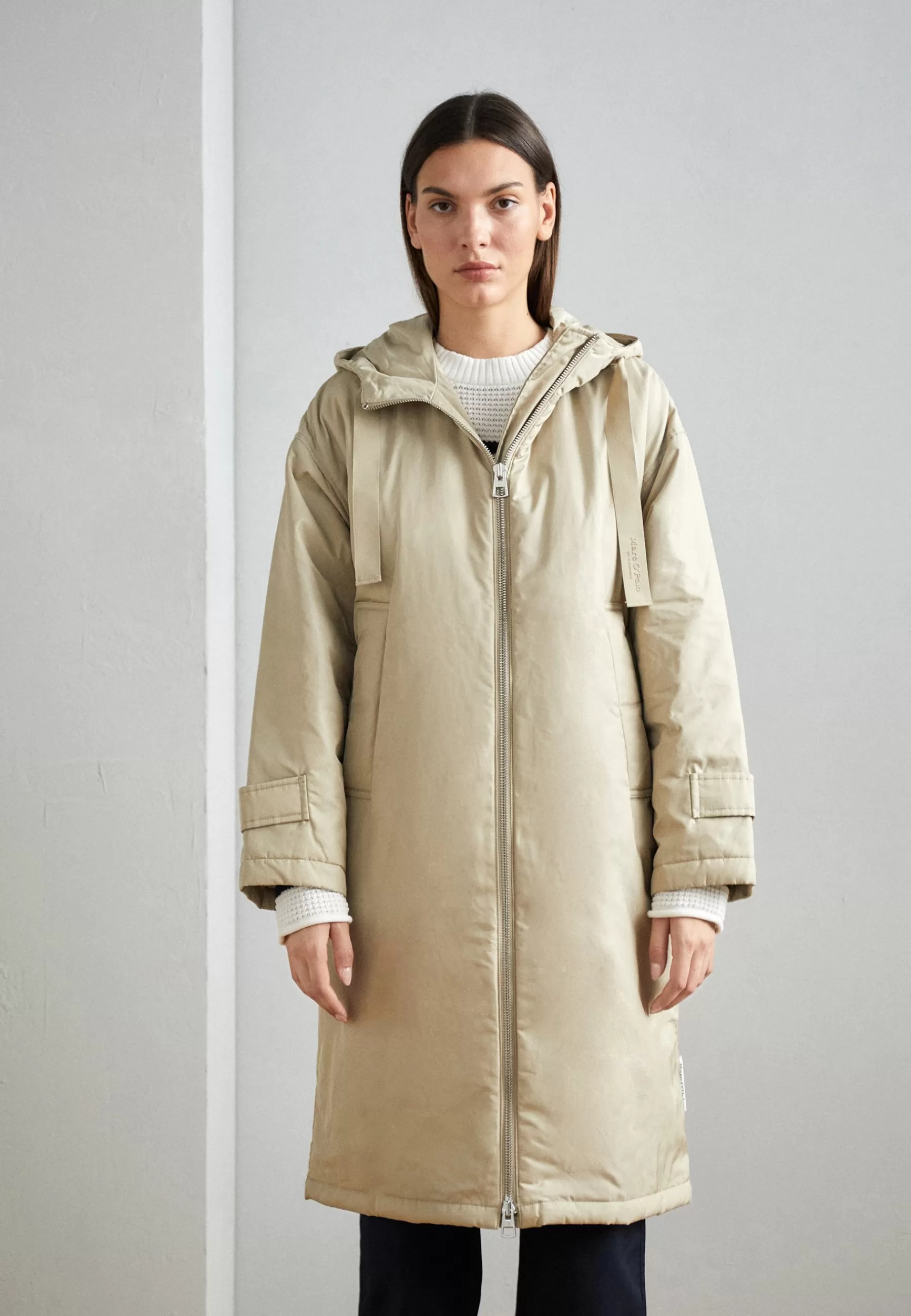 Cheap Coat Long Padded Fixed Hood Zipper Drawstring Waist - Parka Donna Parka