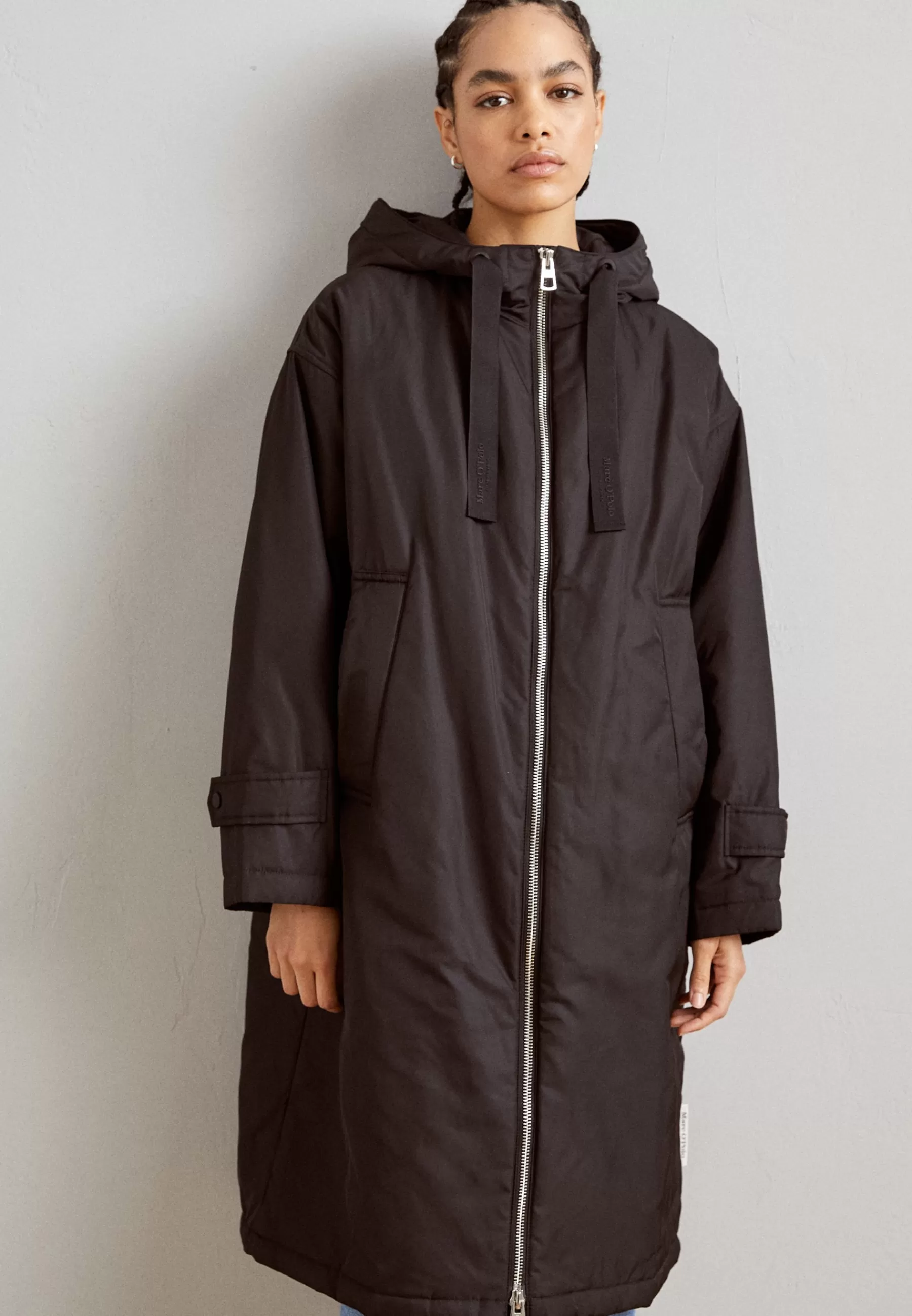 Discount Coat Long Padded Fixed Hood Zipper Drawstring Waist - Parka Donna Parka