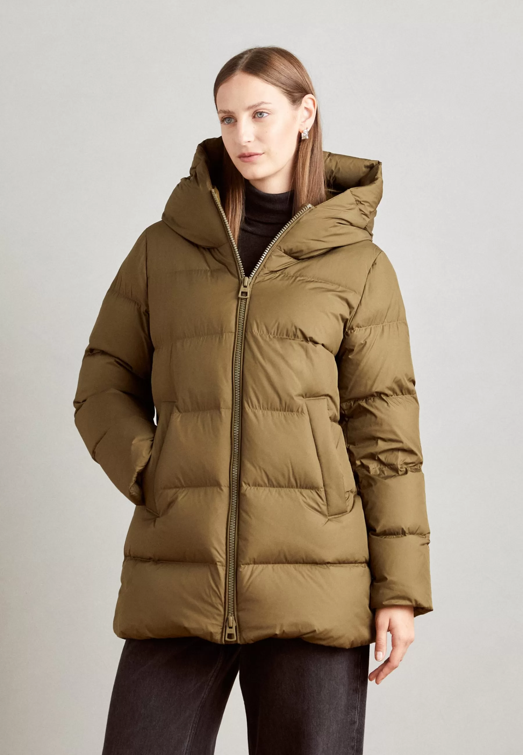 Hot Jacket Middle Length Fixed Hood Welt Pockets - Piumino Donna Piumini Lunghi