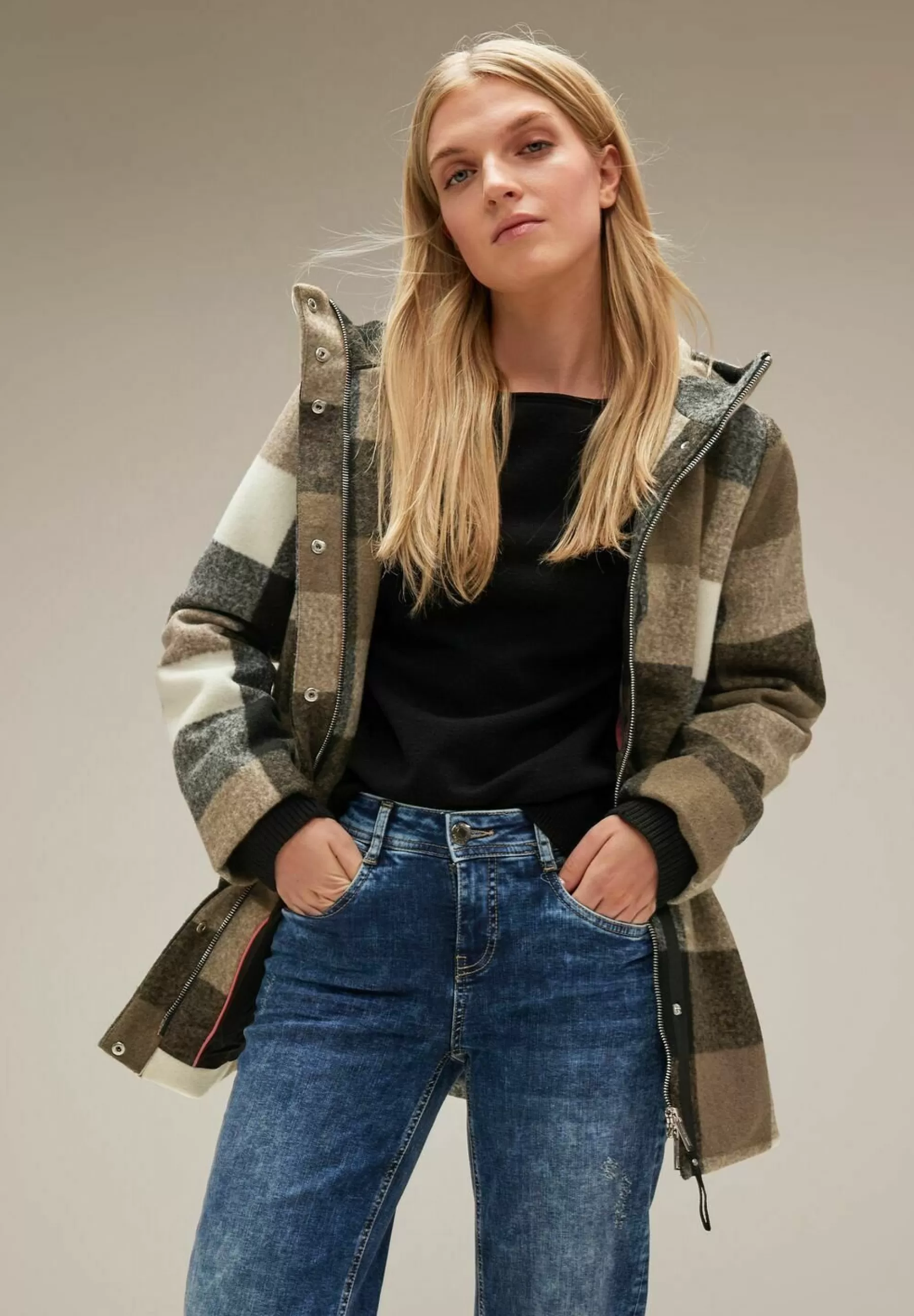 Fashion Karo Mit Kapuze - Cappotto Classico Donna Classici