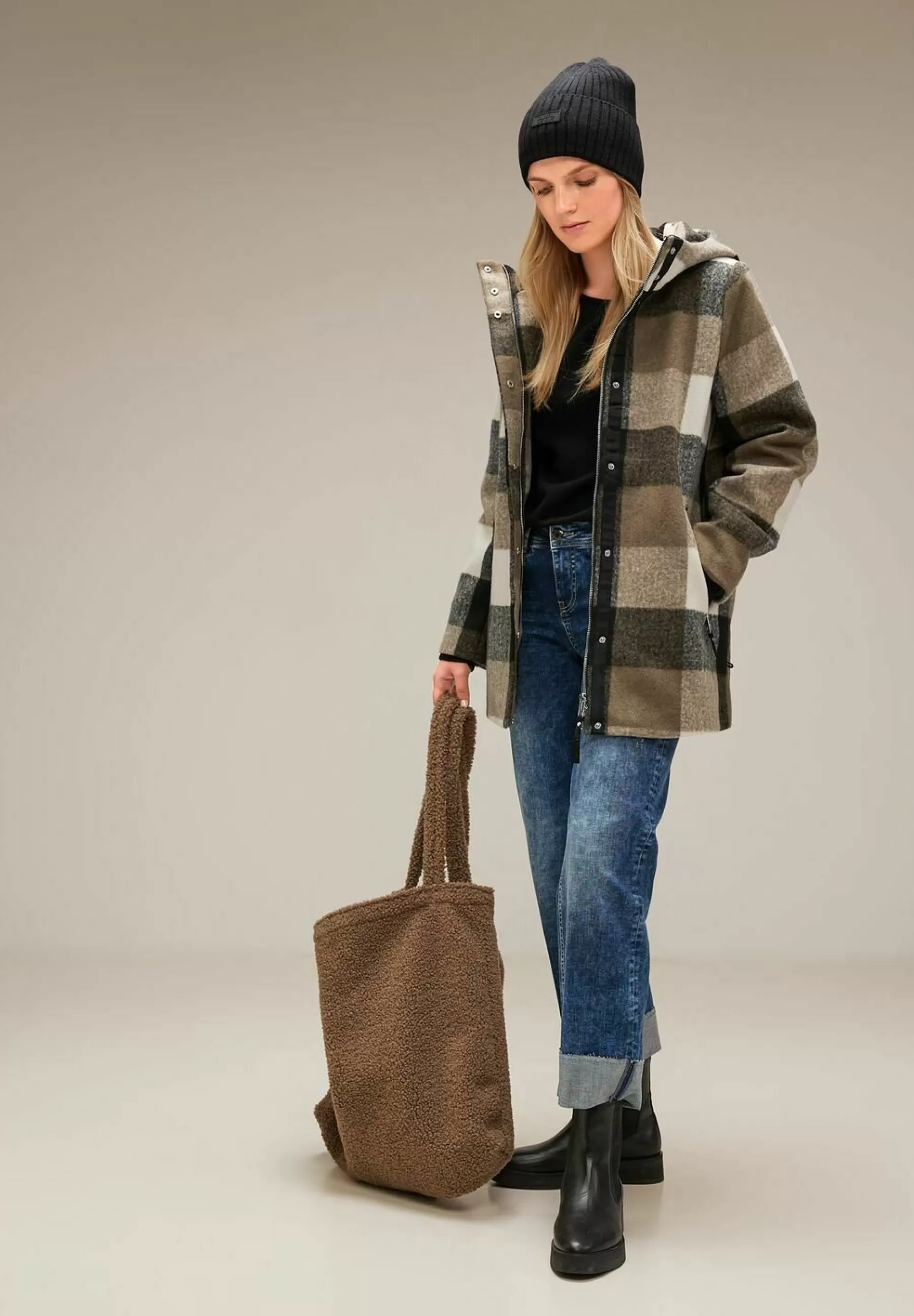 Fashion Karo Mit Kapuze - Cappotto Classico Donna Classici