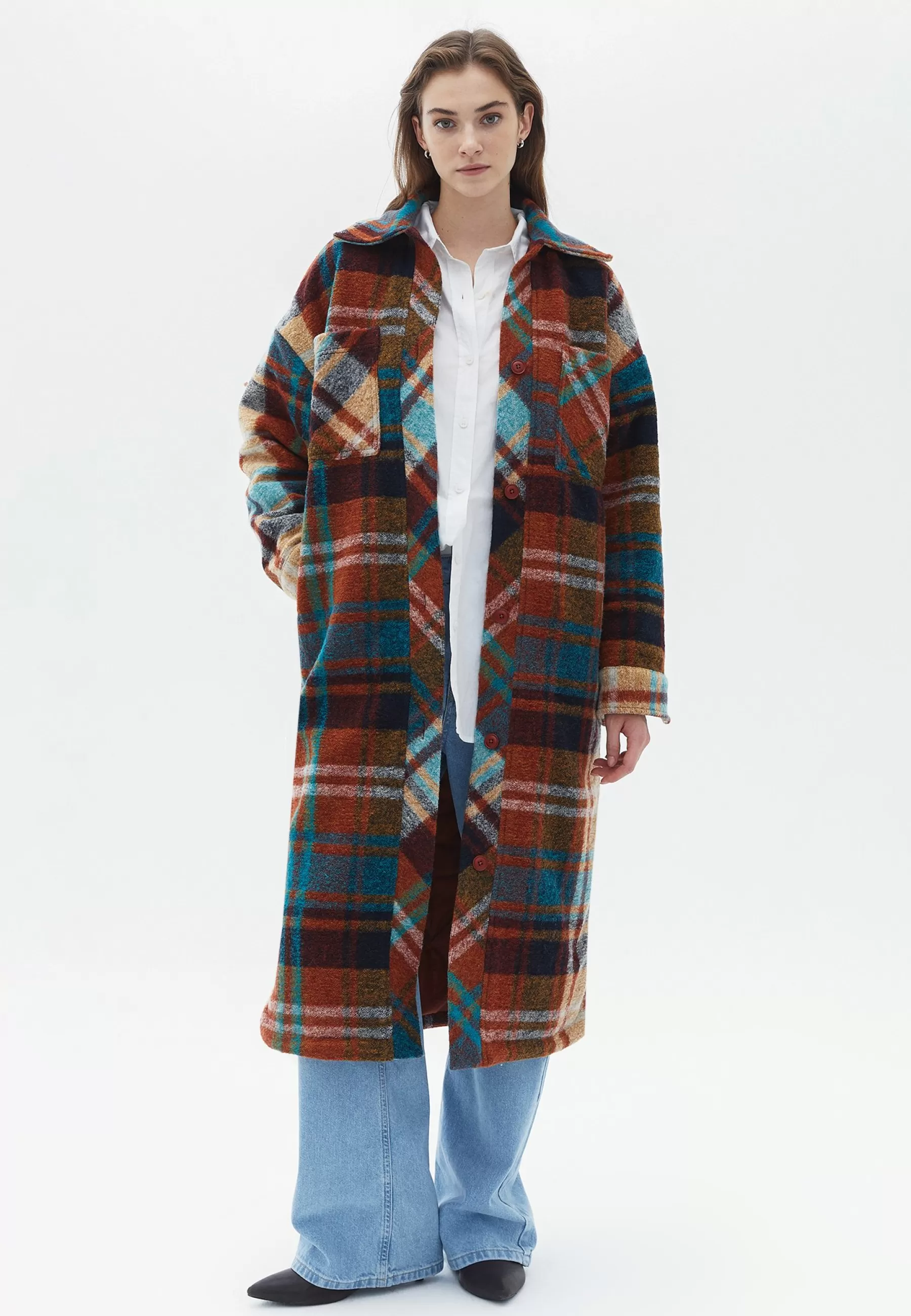 Hot Langer Mit Karierter Musterung - Cappotto Classico Donna Classici