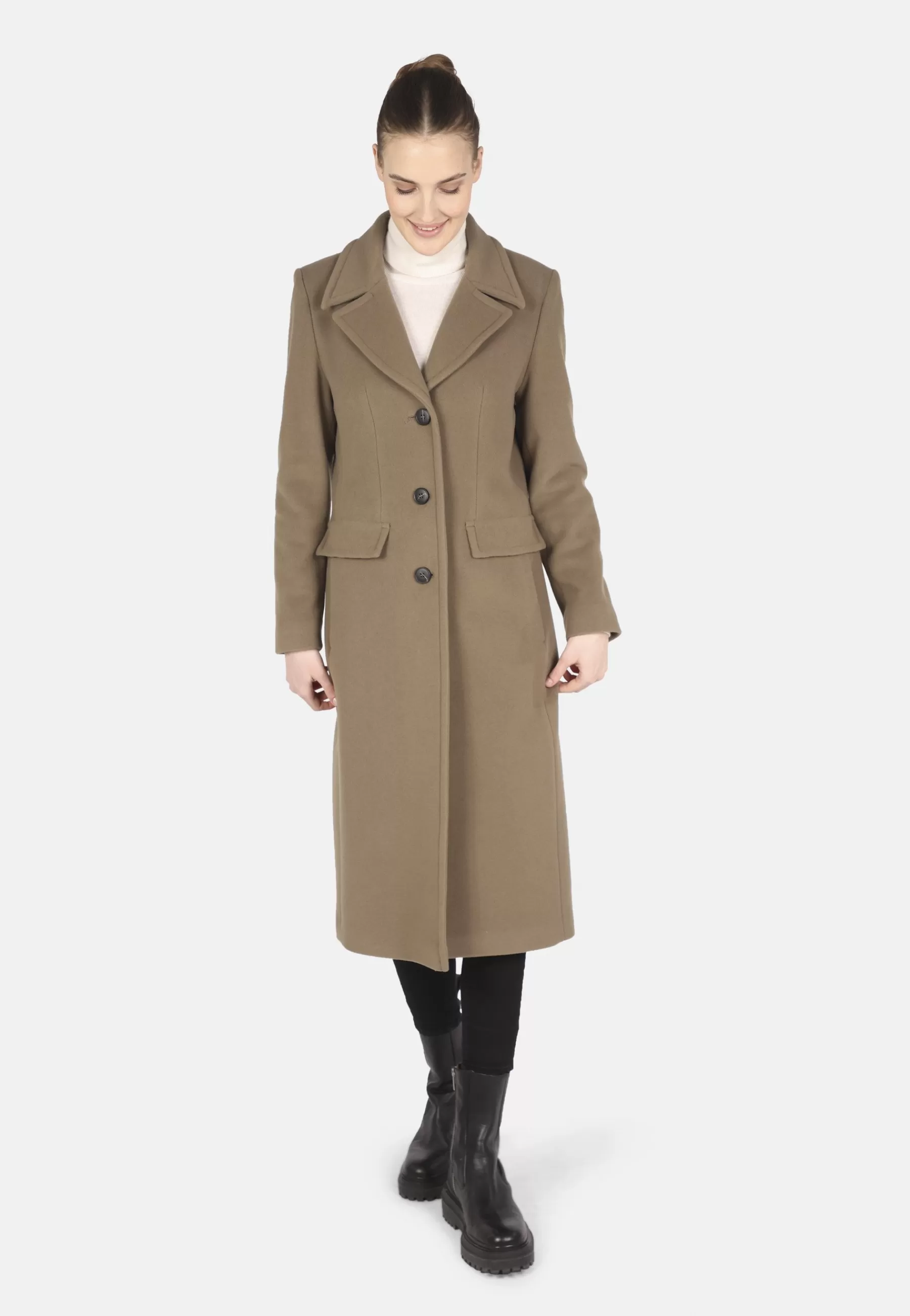 New Mit Reverskragen Pattentaschen Knopfleiste Made In - Cappotto Classico Donna Classici