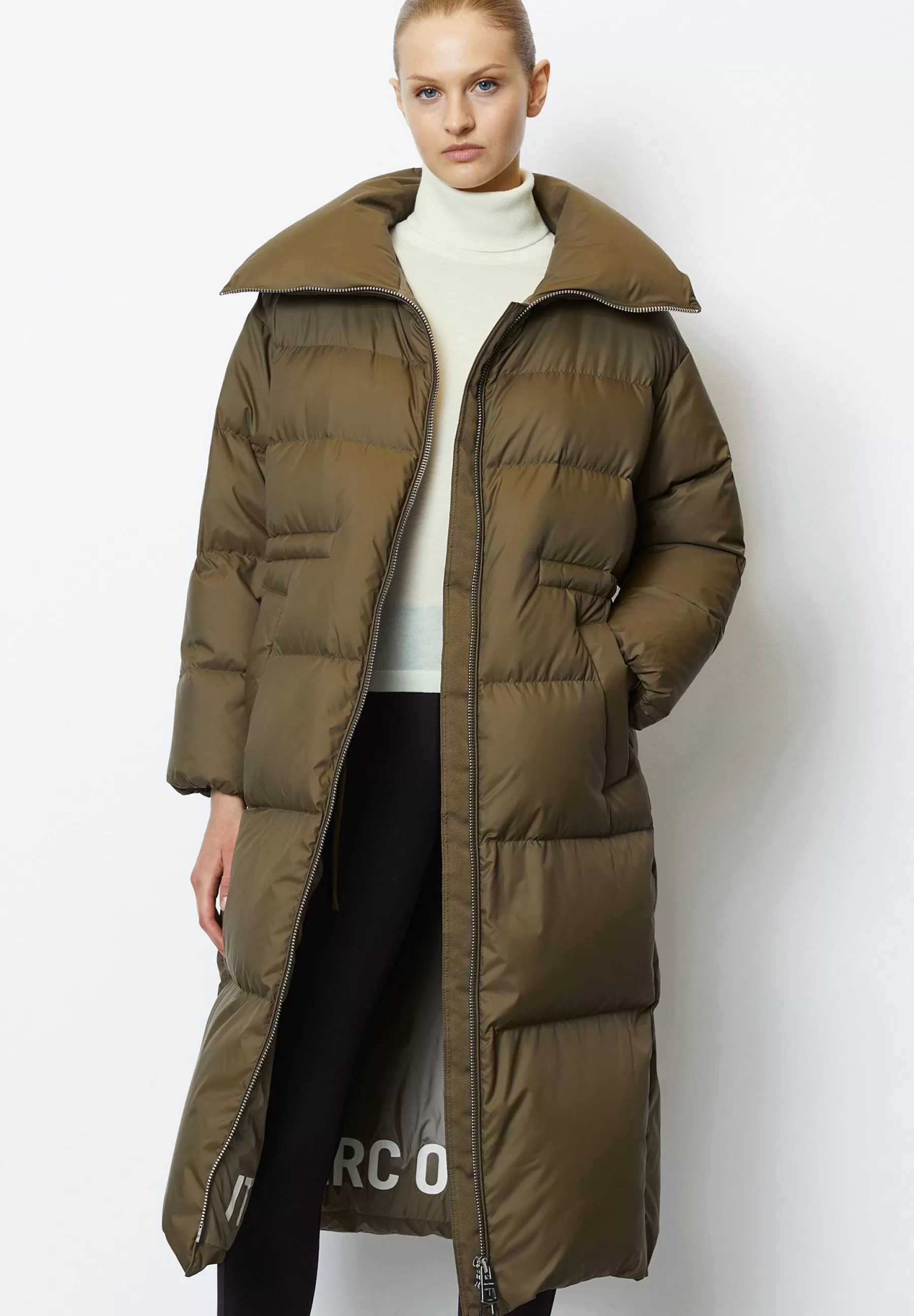 Best Sale Puffer Long Drawstring Waist Welt Pockets Side Slits - Piumino Donna Piumini Lunghi