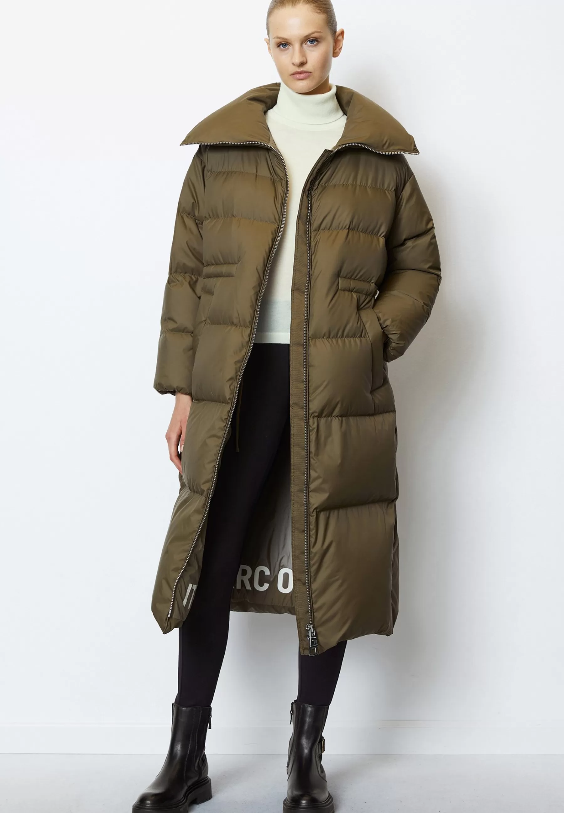 Best Sale Puffer Long Drawstring Waist Welt Pockets Side Slits - Piumino Donna Piumini Lunghi